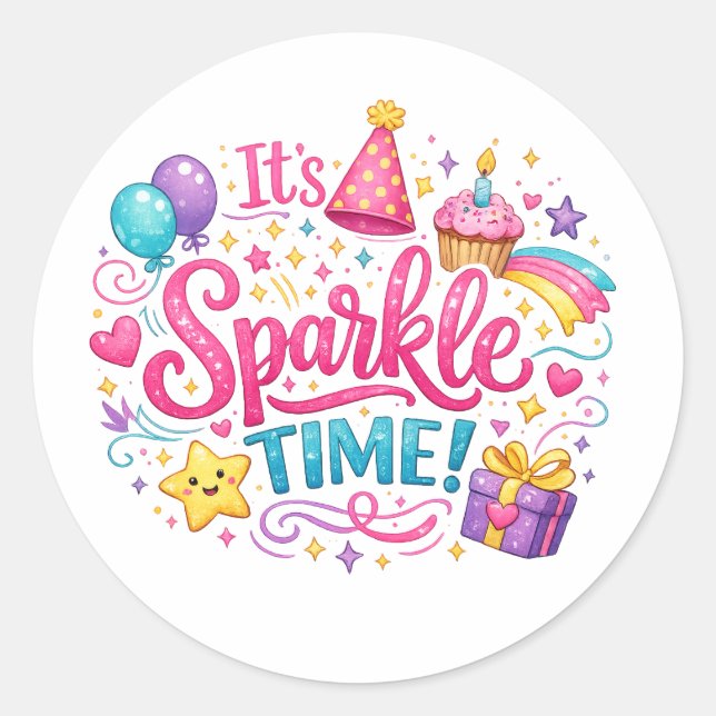 Adesivo Cute Sparkle Time Girly Aesthetic Sticker Design (Frente)