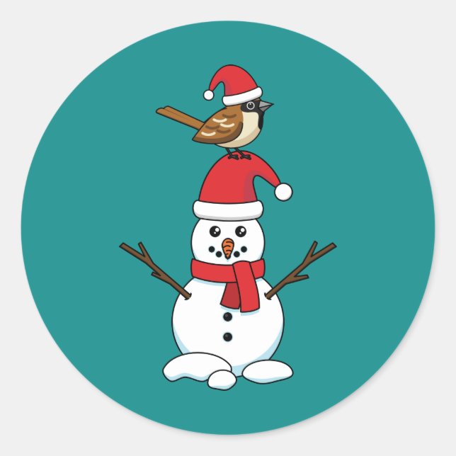 Adesivo Cute Sparrow on Snowman (Frente)