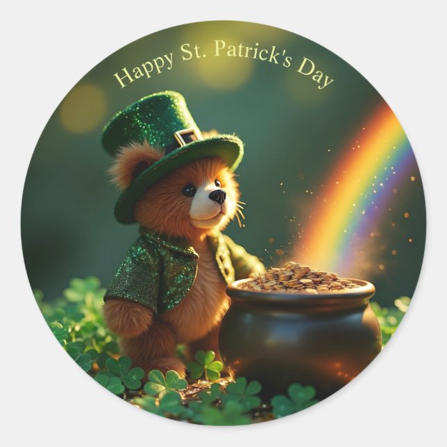 Adesivo Cute St. Patrick’s Day Teddy Bear (Frente)