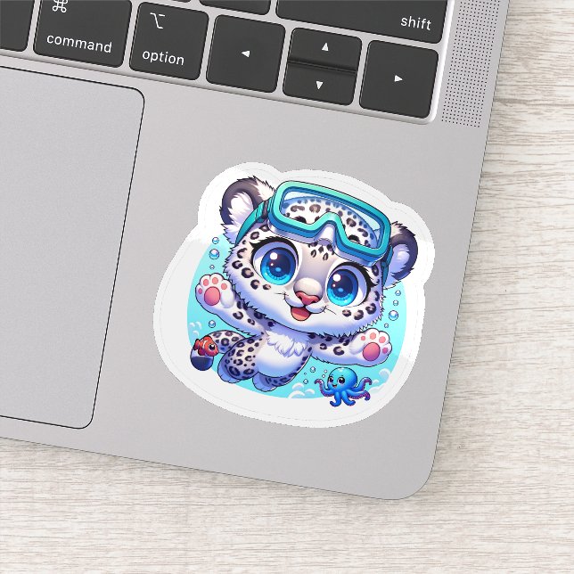 Adesivo Cute Stickers Snow Leopard Kawaii Sport Diving (Detalhe)