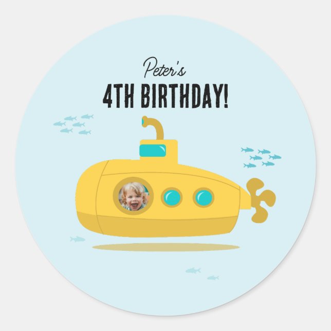 Adesivo Cute Submarine Deep Sea Birthday Kids Photo (Frente)