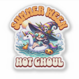 Adesivo Cute Summerween Witch Unicorn Boia de Piscina Hall