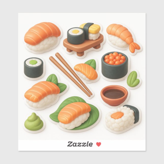 Adesivo Cute Sushi Collage – Kawaii Japanese Food. (Folha)