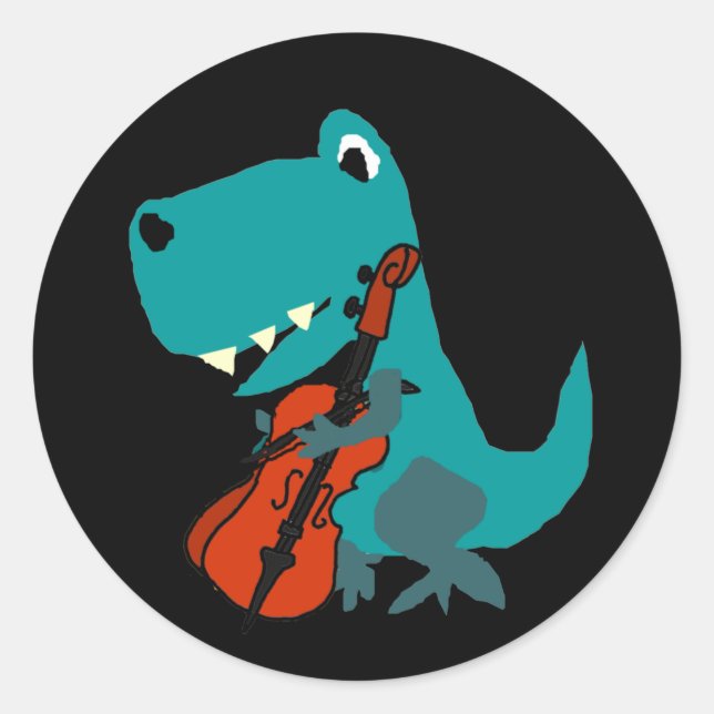 Adesivo Cute T-rex Dinosaur Playing Cello Music (Frente)