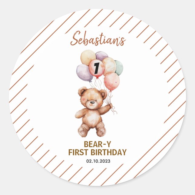 Adesivo Cute Teddy Bear 1st Birthday | Sweet Bear  (Frente)