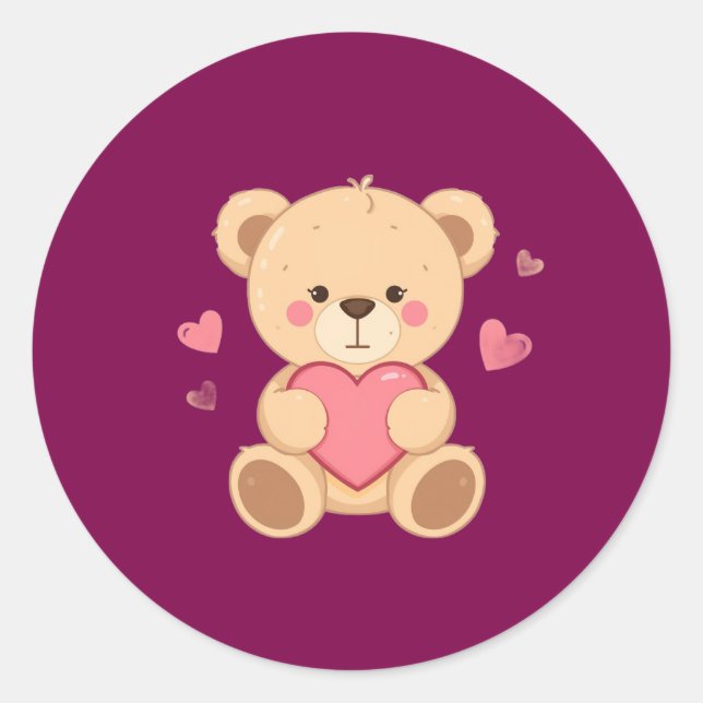 Adesivo Cute Teddy Bear Holding Heart – Valentine Love Ill (Frente)