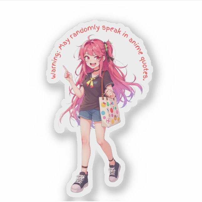 Adesivo Cute Teen Anime Girl Sticker – “Warning: May Speak (Frente)