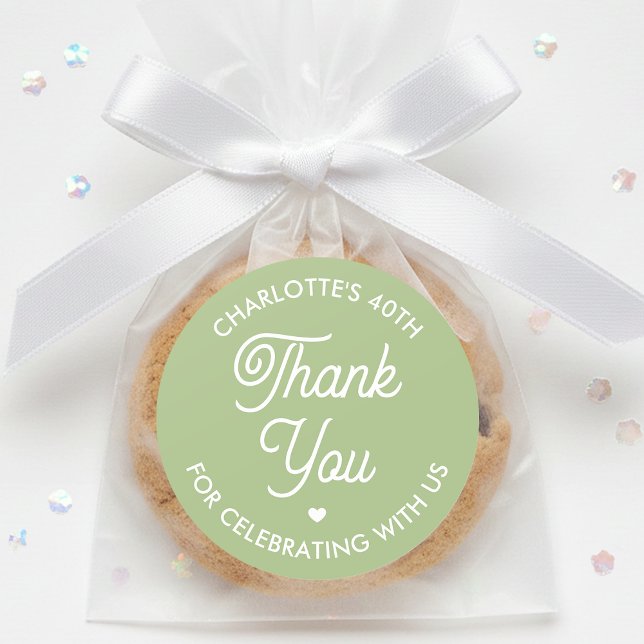 Adesivo Cute Thank You Birthday Name Any Age Green Modern (Criador carregado)