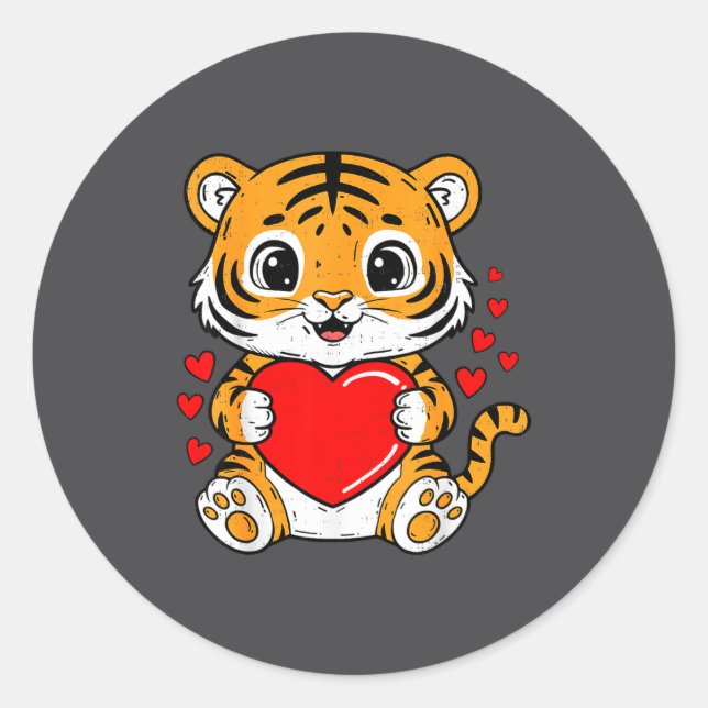 Adesivo Cute Tiger Holding Heart Kawaii Valentines Day Men (Frente)