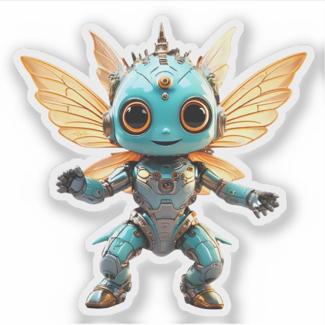Adesivo Cute Turquoise Dancing Robot Pixie (Frente)