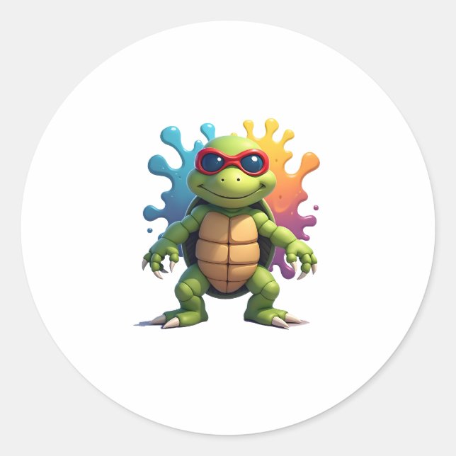 Adesivo Cute Turtle Wearing Sunglasses Paint Splash Sea An (Frente)