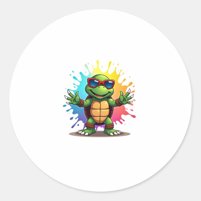Adesivo Cute Turtle Wearing Sunglasses Paint Splash Sea An (Frente)