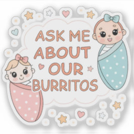 Adesivo Cute Twin Baby Burrito Announcement Illustration