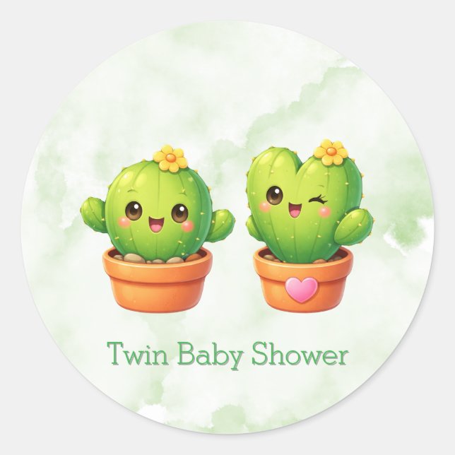 Adesivo Cute Twin Cactus Baby Shower (Frente)