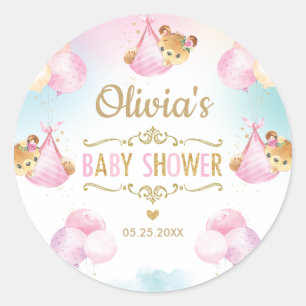 Adesivo Cute Urso Chá de Bebê Menina Obrigado Favor