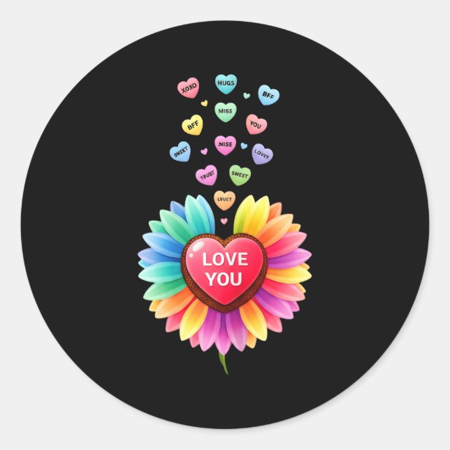 Adesivo Cute Valentine Love Sunflower Hearts Candy For Gir (Frente)