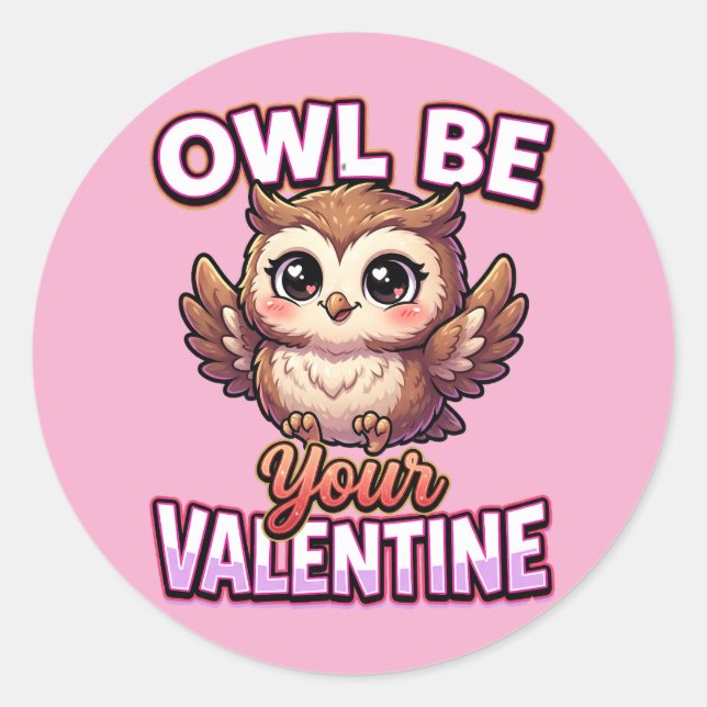 Adesivo Cute Valentine Owl – Owl Be Your Valentine (Frente)
