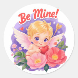 Adesivo Cute Valentine's Day Cupid with "Be Mine"