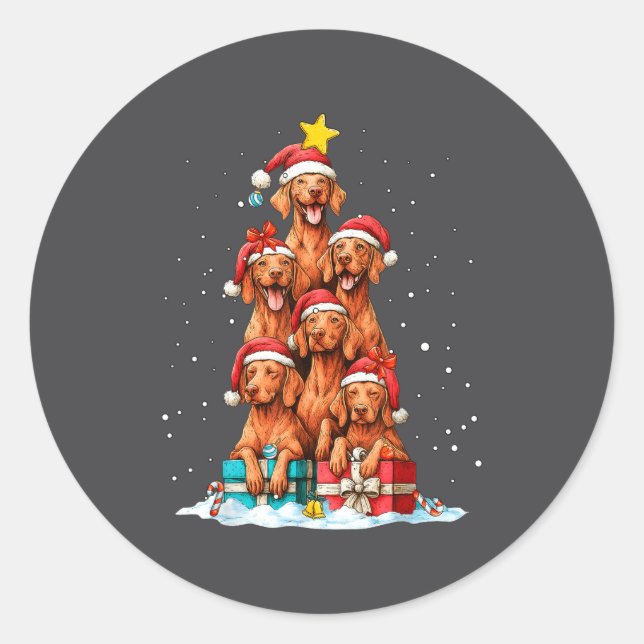 Adesivo Cute Vizsla Viszla Dog Christmas Tree Xmas Hat  (Frente)