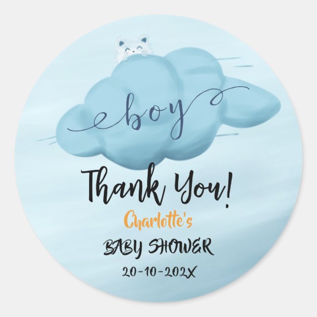 Adesivo Cute Watercolor Cloud Baby Boy Shower (Frente)