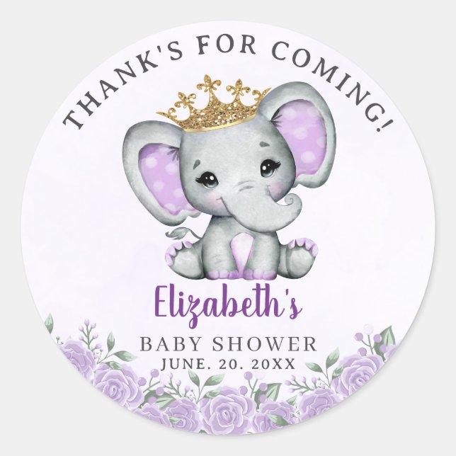 Adesivo Cute Watercolor Elephant Baby Shower Girl (Frente)