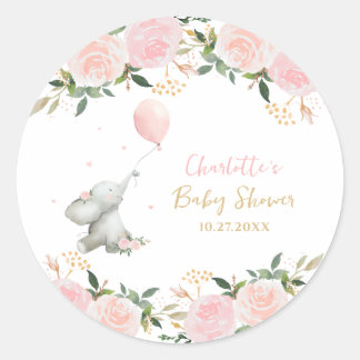 Adesivo Cute Watercolor Elephant Floral Girl Baby Shower
