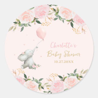 Adesivo Cute Watercolor Elephant Floral Girl Baby Shower