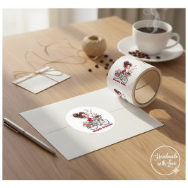 Adesivo Cute Watercolor Girl Bicycle & Brews Round Sticker