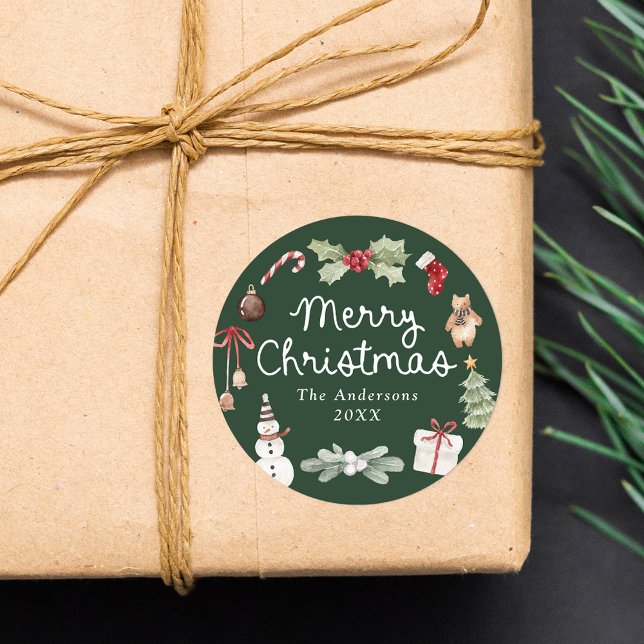 Adesivo Cute Watercolor Illustrations Green Christmas (Criador carregado)