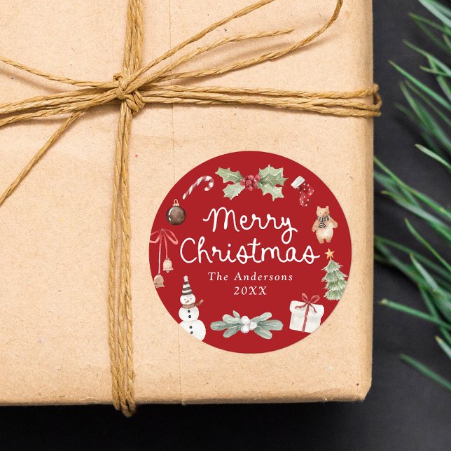 Adesivo Cute Watercolor Illustrations Red Merry Christmas (Criador carregado)