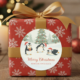Adesivo Cute Watercolor Penguins Christmas Forest