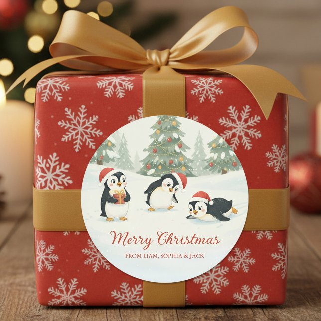 Adesivo Cute Watercolor Penguins Christmas Forest (Criador carregado)