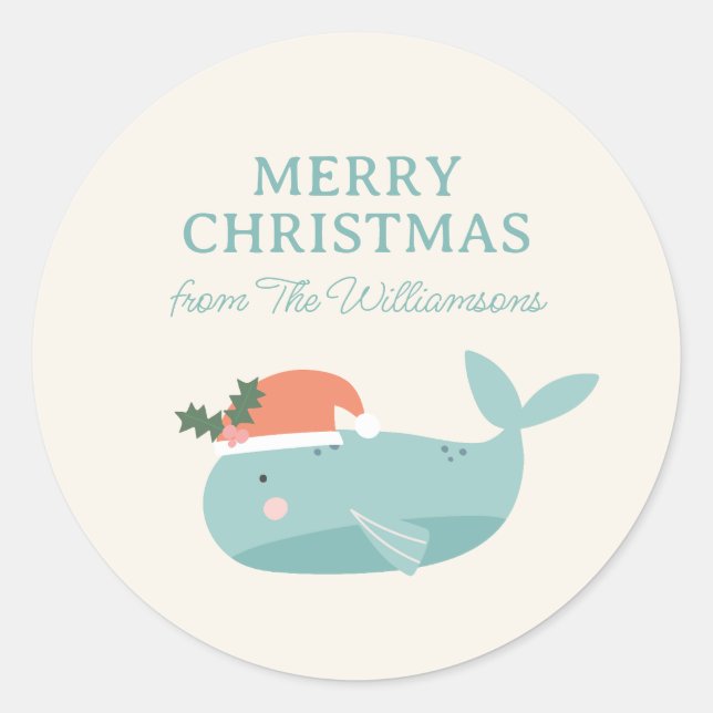 Adesivo Cute Whale Christmas Holiday Personalized  (Frente)