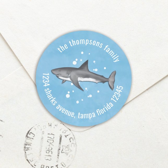Adesivo Cute Whimsical Blue Ocean Shark Endereço de devolu (Criador carregado)