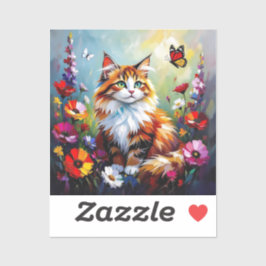 Adesivo Cute Whimsical Cat, Flowers and Butterflies