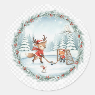 Adesivo Cute Winter Animal Skating & Hockey Design