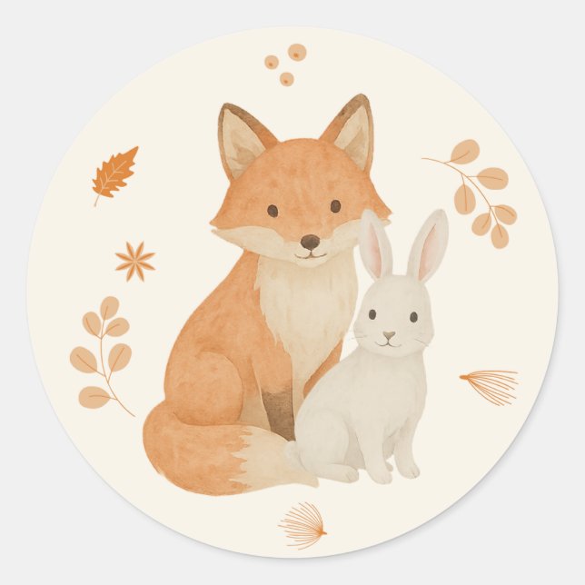 Adesivo Cute Woodland Animal Sticker – Fox & Bunny Baby Sh (Frente)