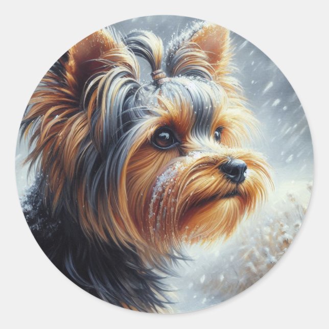 Adesivo Cute Yorkshire Terrier Winter Landscape (Frente)