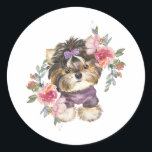Adesivo Cute Yorkshire Terrier Yorkie e flores<br><div class="desc">Design de Aquarela</div>