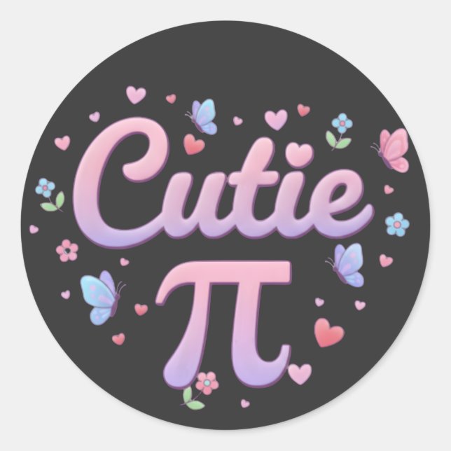 Adesivo Cutie Pi Symbol Math Pun Pink Butterfly Hearts (Frente)