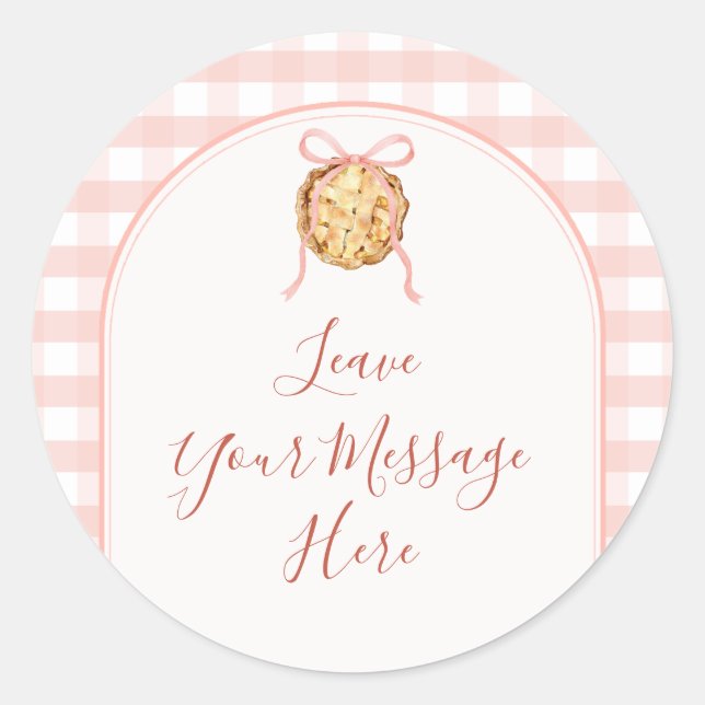 Adesivo Cutie Pie Pastel Pink Bow Baby Shower Your Message (Frente)