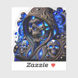 Adesivo Cyber Blue Phantom Skull - Neon Glow Edition