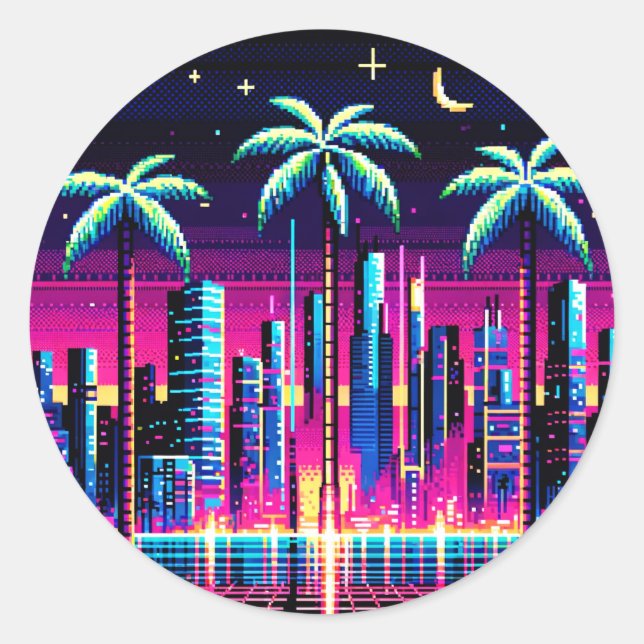Adesivo Cyber Palms: Neon Nightscape (Frente)