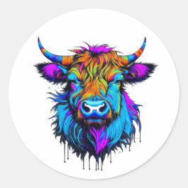 Adesivo Cyberpunk Colorful Ai Highland Cow