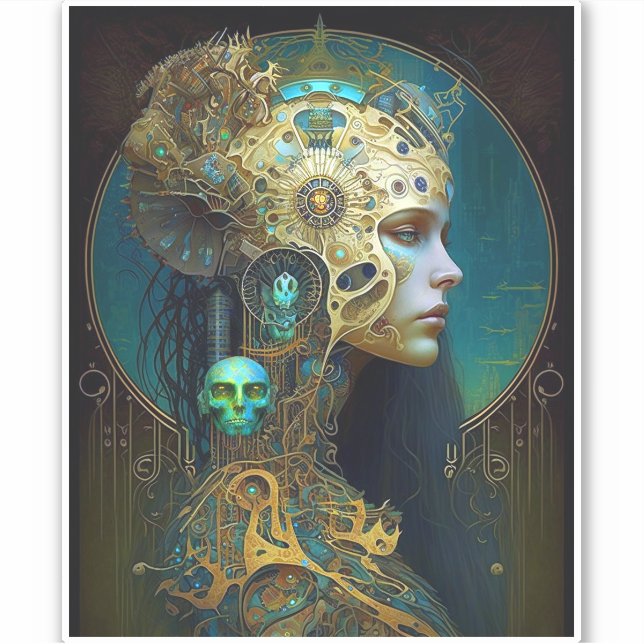 Adesivo Cyborg Mulher Fantasy Sci-Fi Art Sticker (Frente)