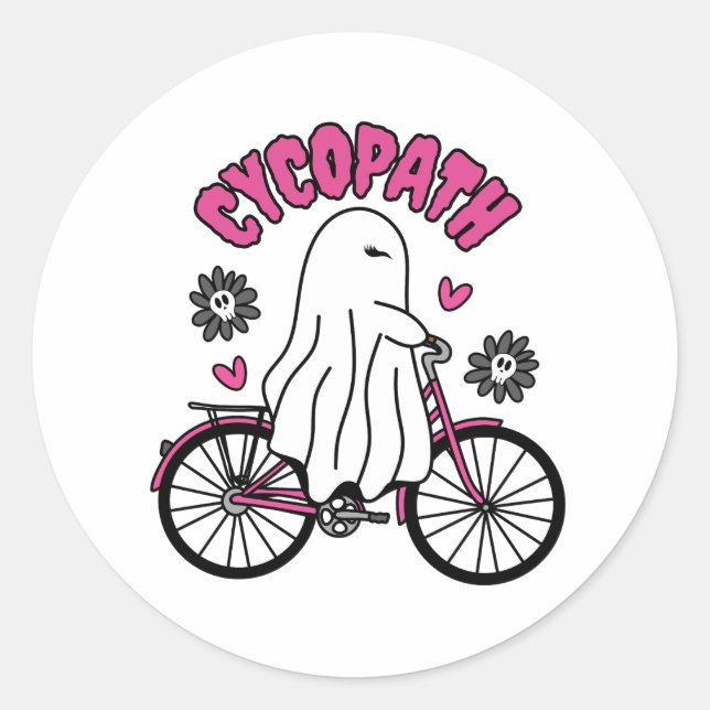 Adesivo Cycopath Halloween Ghost em Bicicleta Rosa (Frente)