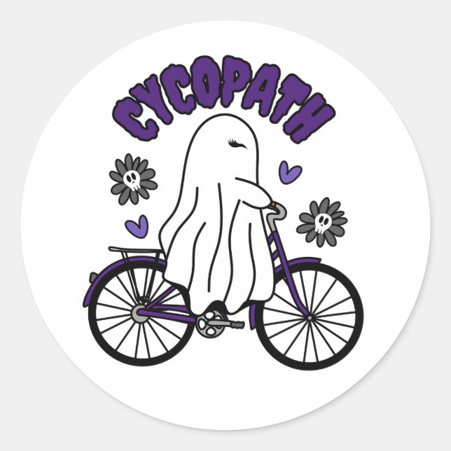 Adesivo Cycopath Halloween Ghost em Bicicleta Roxa (Frente)