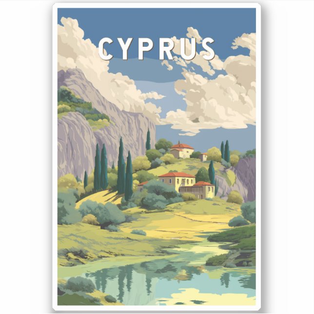 Adesivo Cyprus Illustration Travel Art Vintage (Frente)