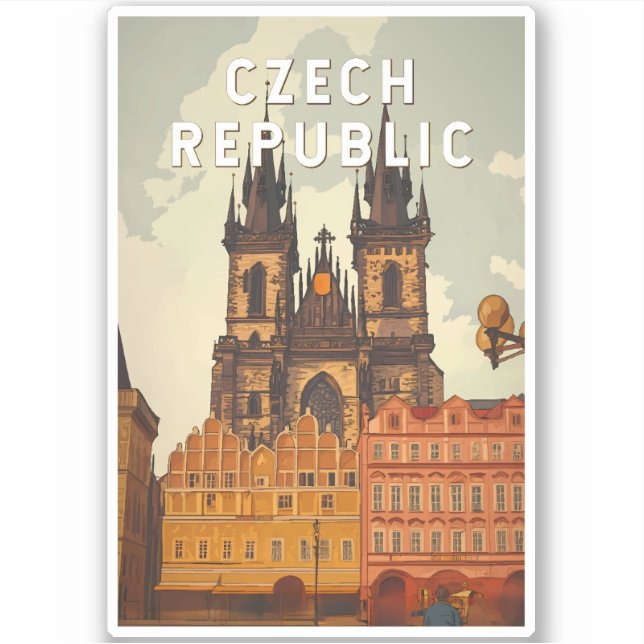 Adesivo Czech Republic Illustration Travel Art Vintage (Frente)
