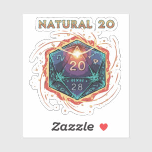 Adesivo D20 Flamejante Natural 20 Dados D20 Crítico Épic